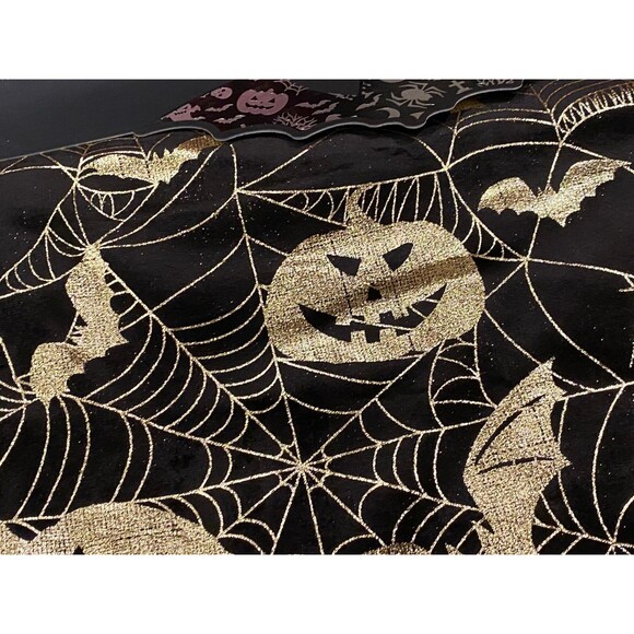 Coterie Spooky Halloween 16 x 80 in Table Runner Black Velvet Metallic Printed - Picture 2 of 3